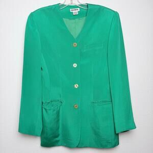 Patrick Silk Blazer Womens 4 Green Button Front Lightweight Minimalist